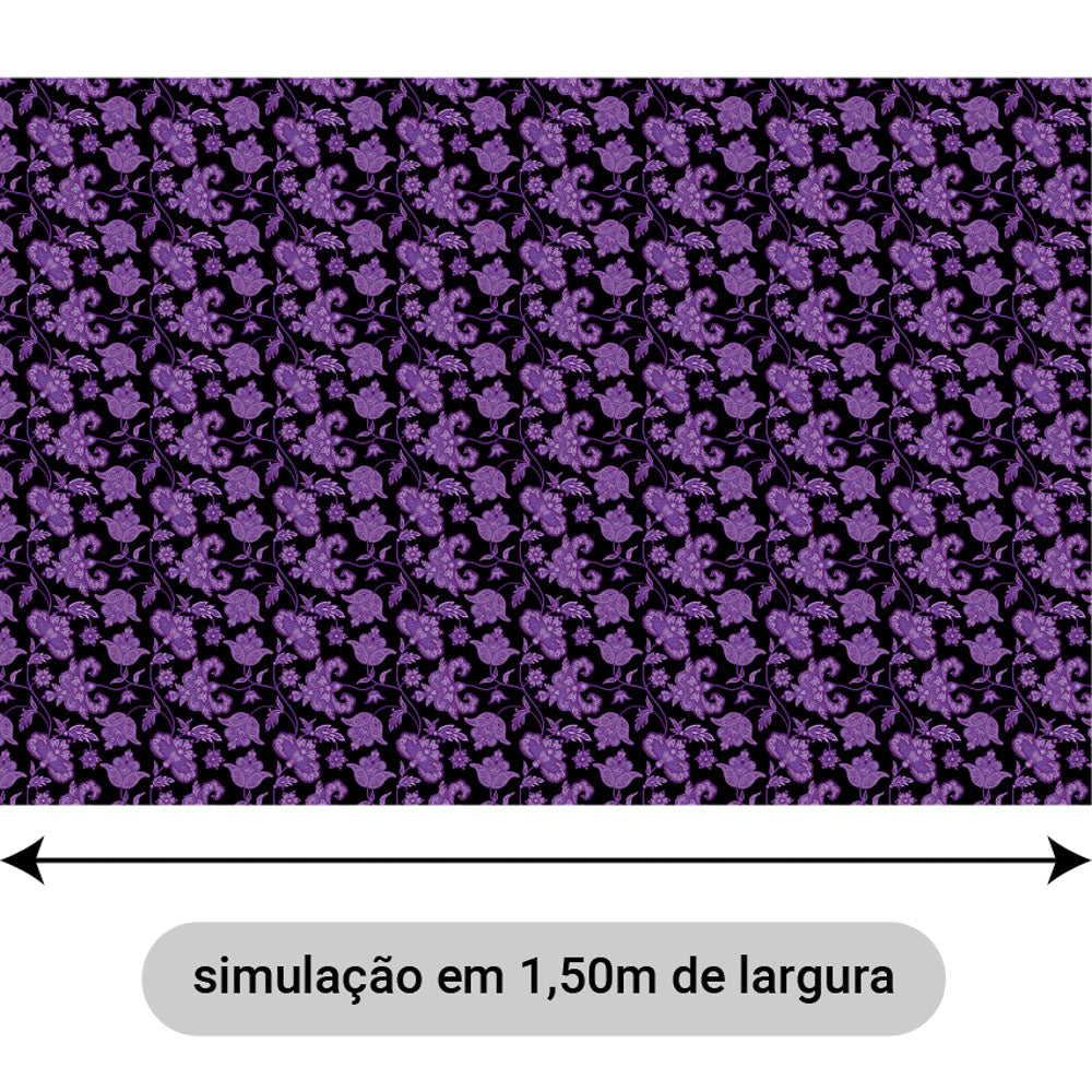 Oxford Digital Floral Paisley Roxo Fundo Preto