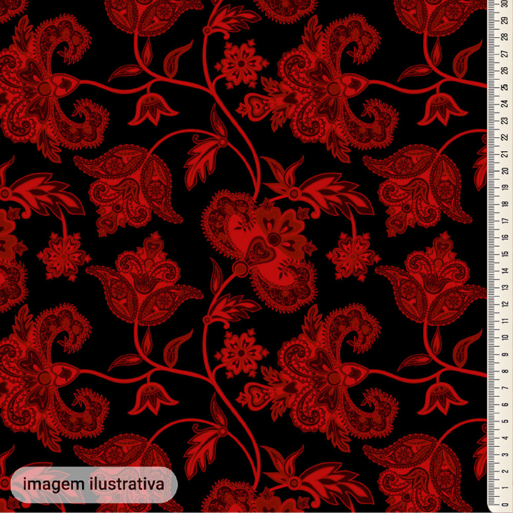 Oxford Digital Floral Paisley Vermelho Fundo Branco