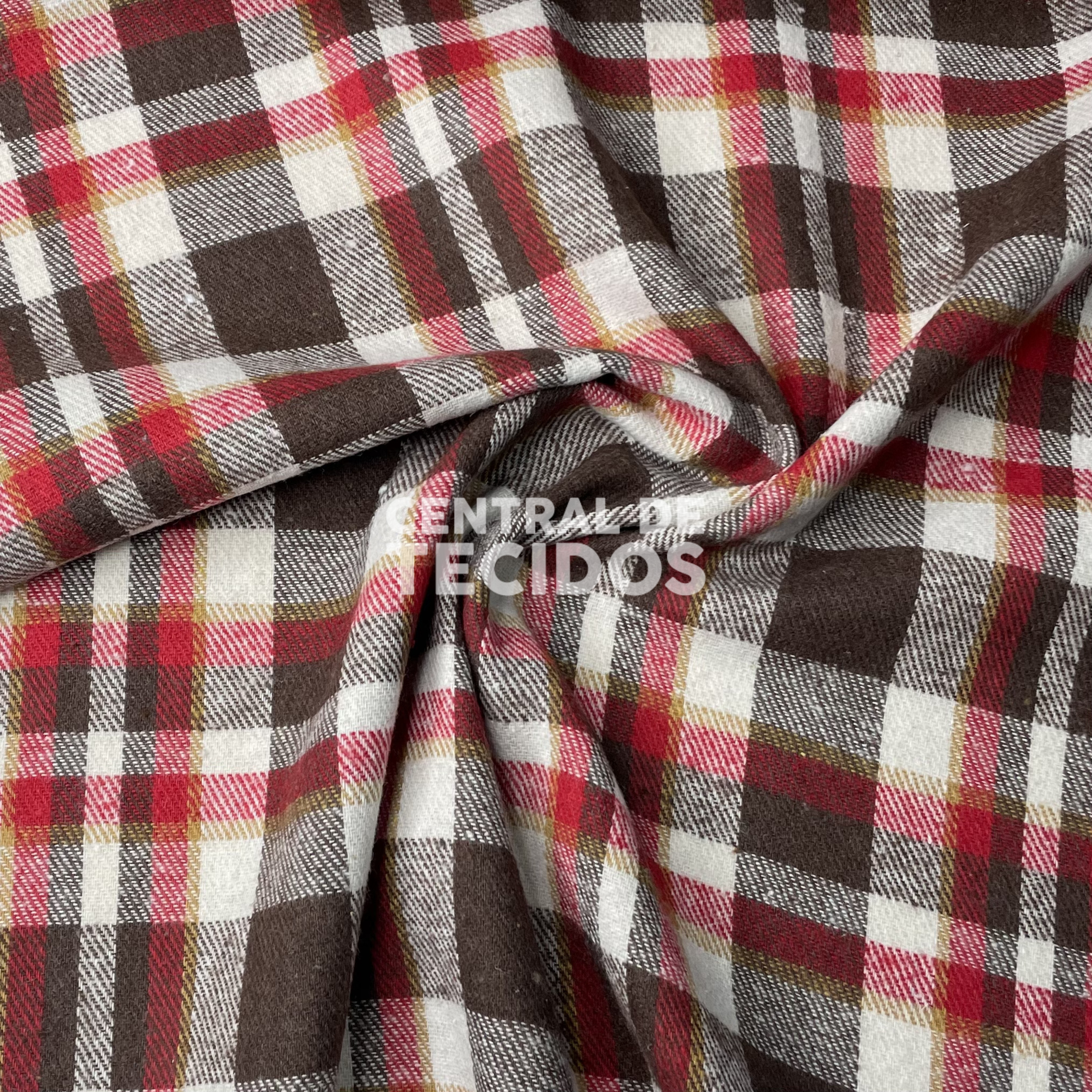 Flanela Felpada Marrom e Vermelho