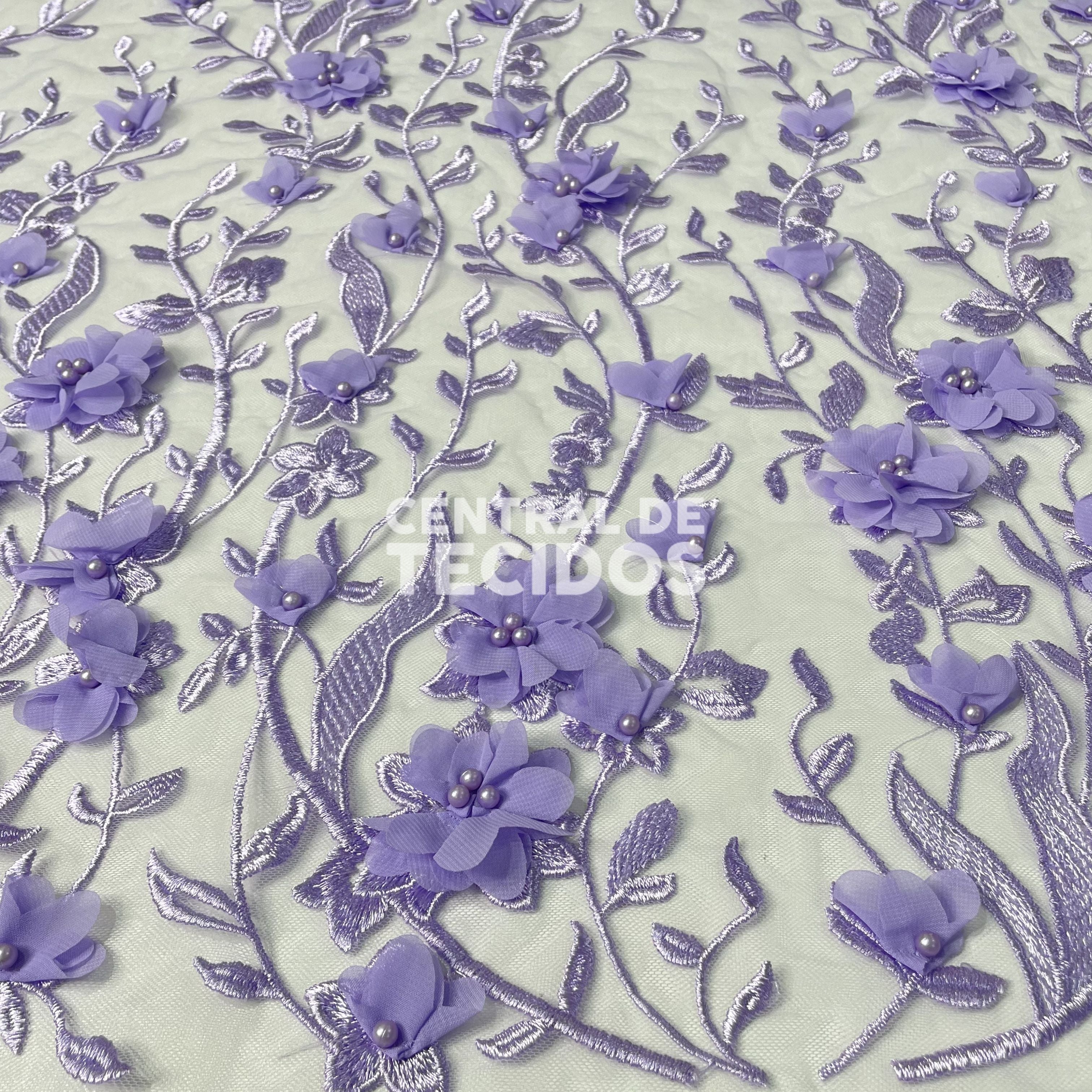 Tule Design Floral 3D Lilás