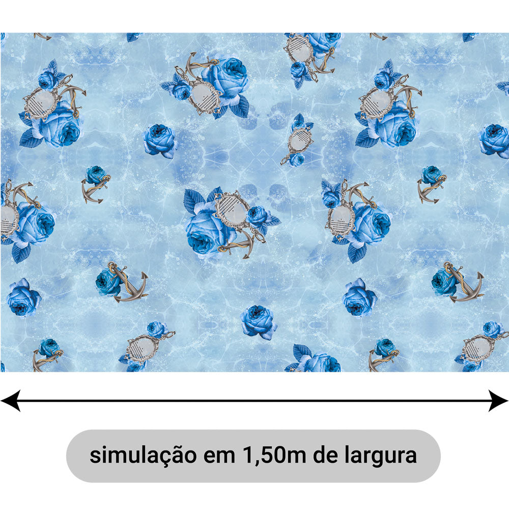 Oxford Digital Iemanjá Rosas Espelhos Âncoras Azul
