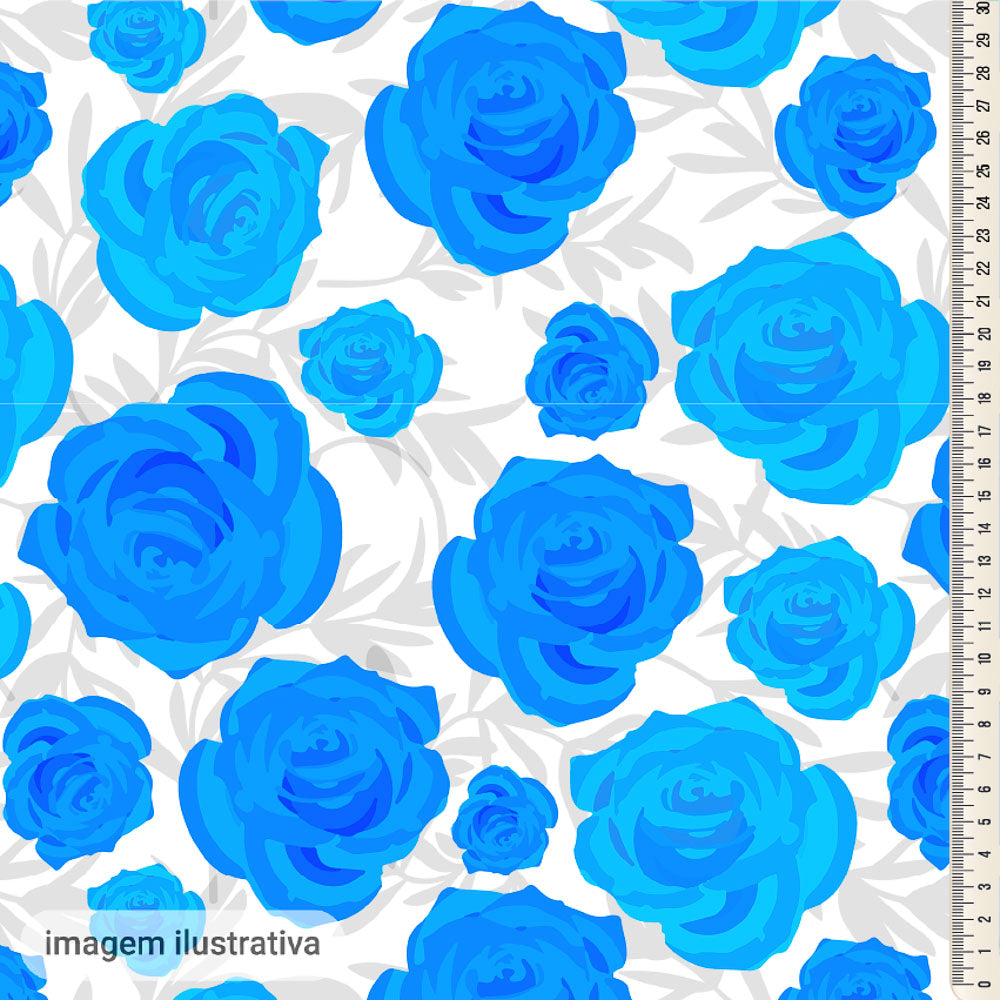 Oxford Digital Rosas Desenhadas Azul