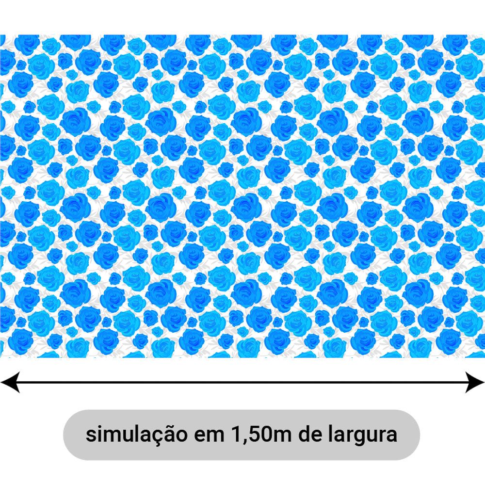 Oxford Digital Rosas Desenhadas Azul