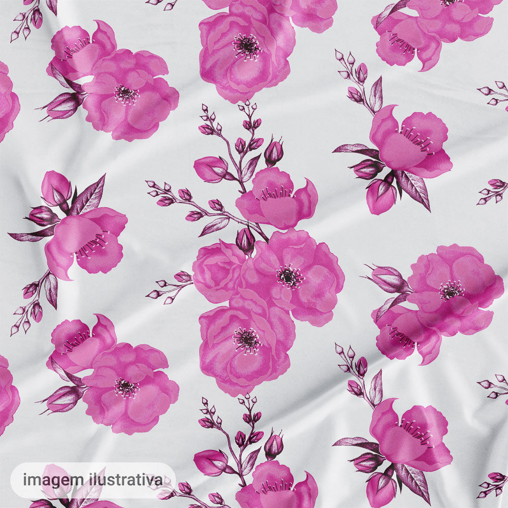Oxford Digital Floral Rosa Fundo Branco