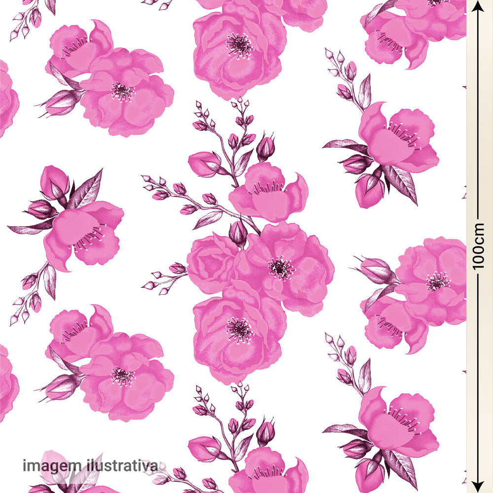 Oxford Digital Floral Rosa Fundo Branco