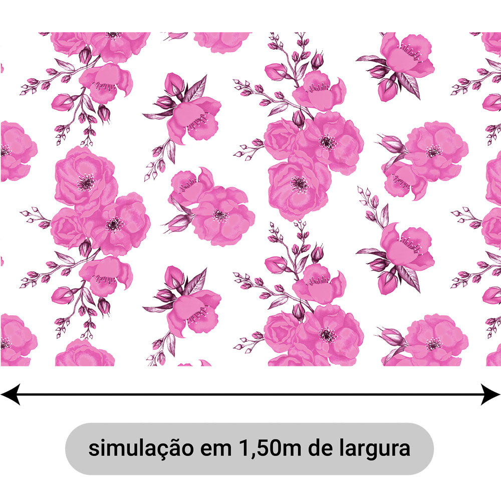Oxford Digital Floral Rosa Fundo Branco