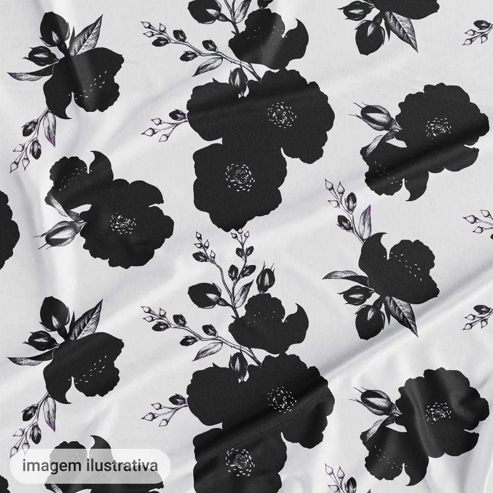 Oxford Digital Floral Preto Fundo Branco