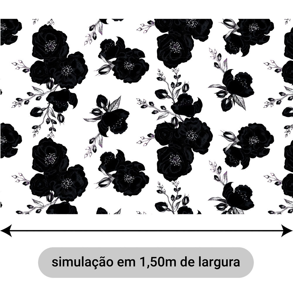 Oxford Digital Floral Preto Fundo Branco