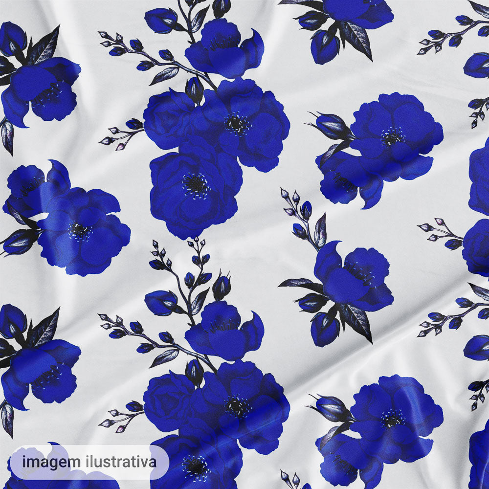 Oxford Digital Floral Azul Royal Fundo Branco