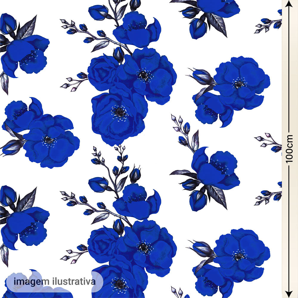 Oxford Digital Floral Azul Royal Fundo Branco