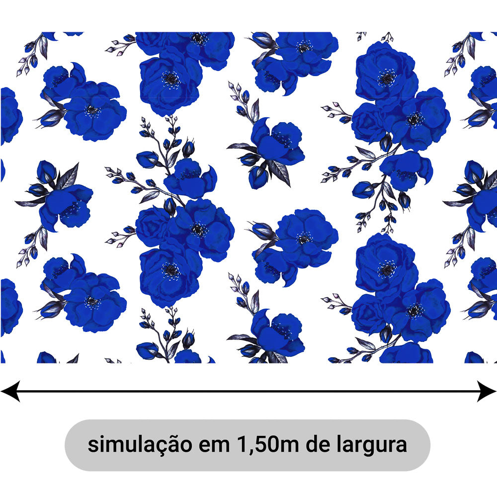 Oxford Digital Floral Azul Royal Fundo Branco