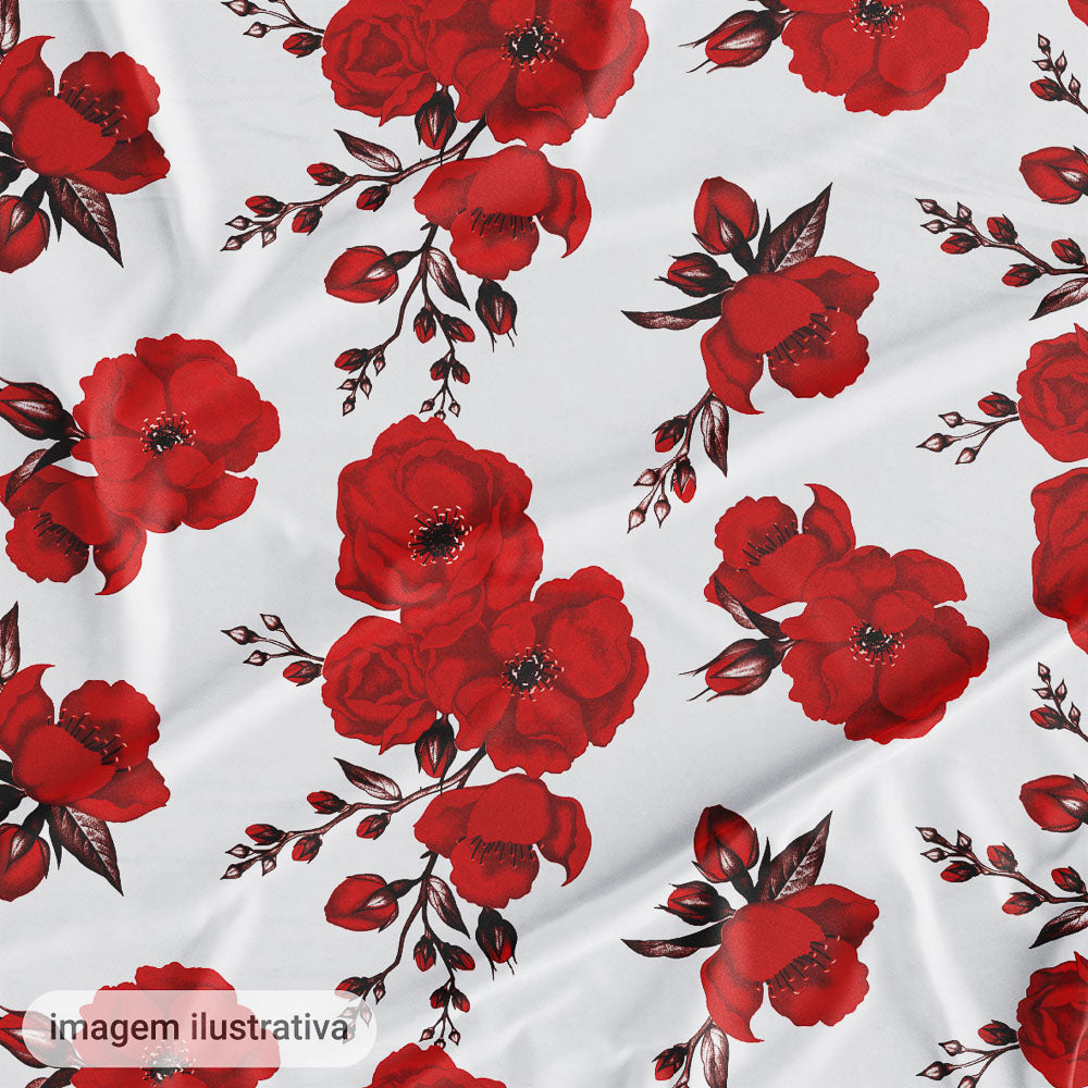 Oxford Digital Floral Vermelho Fundo Branco