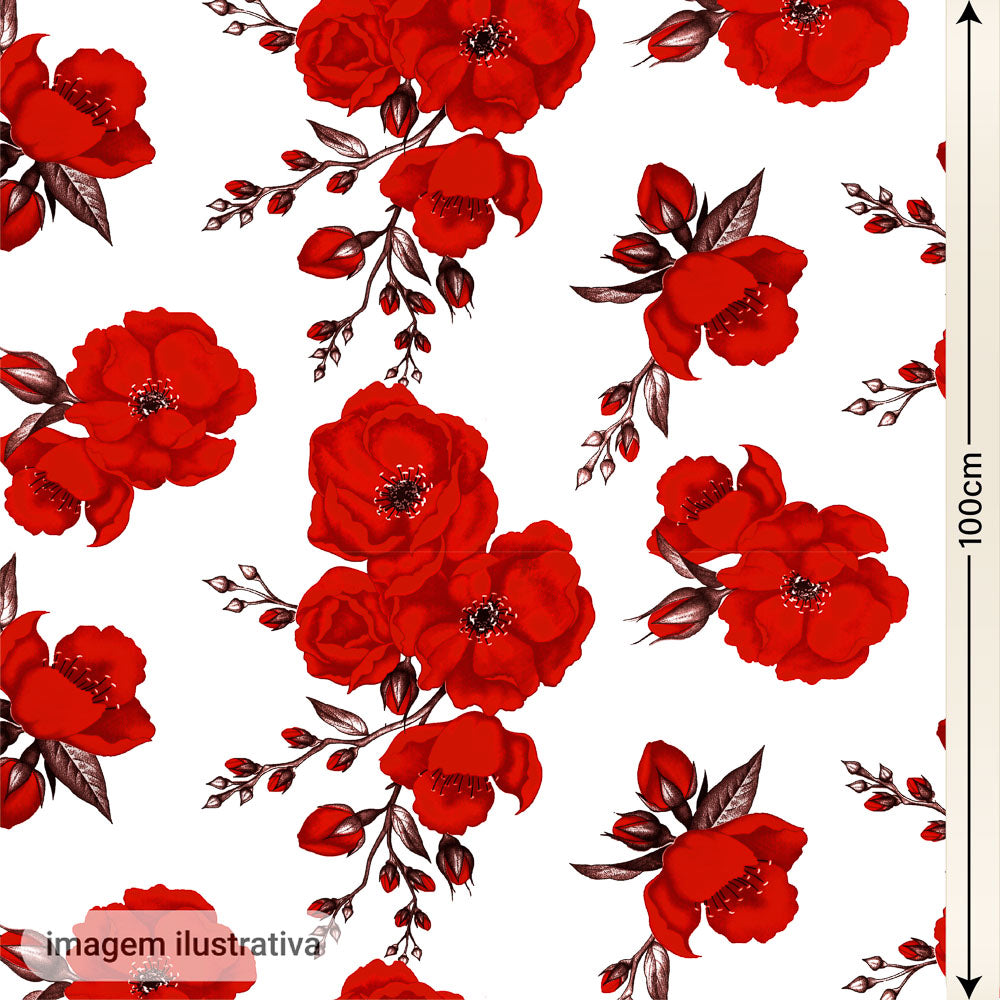 Oxford Digital Floral Vermelho Fundo Branco