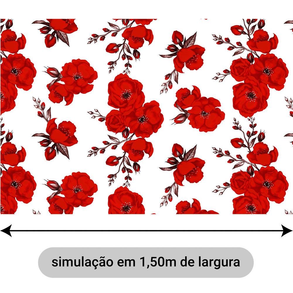 Oxford Digital Floral Vermelho Fundo Branco
