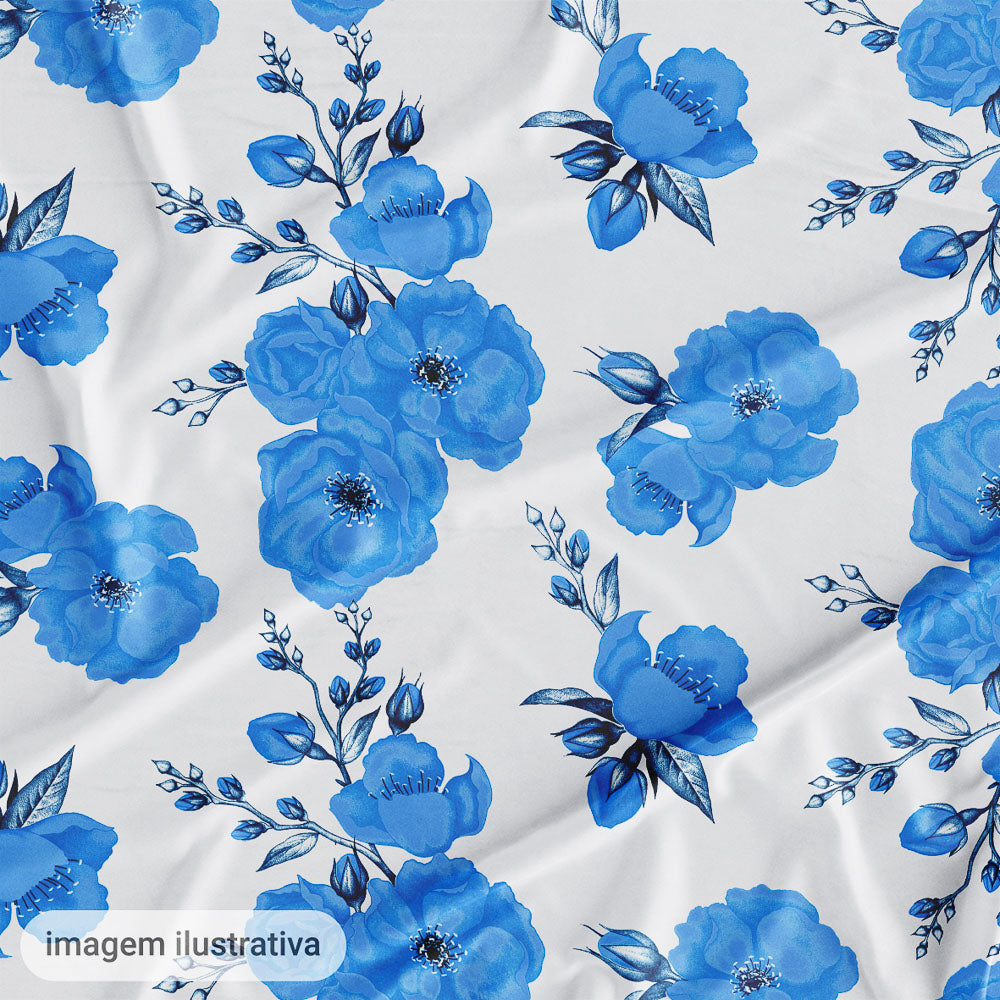 Oxford Digital Floral Azul Fundo Branco