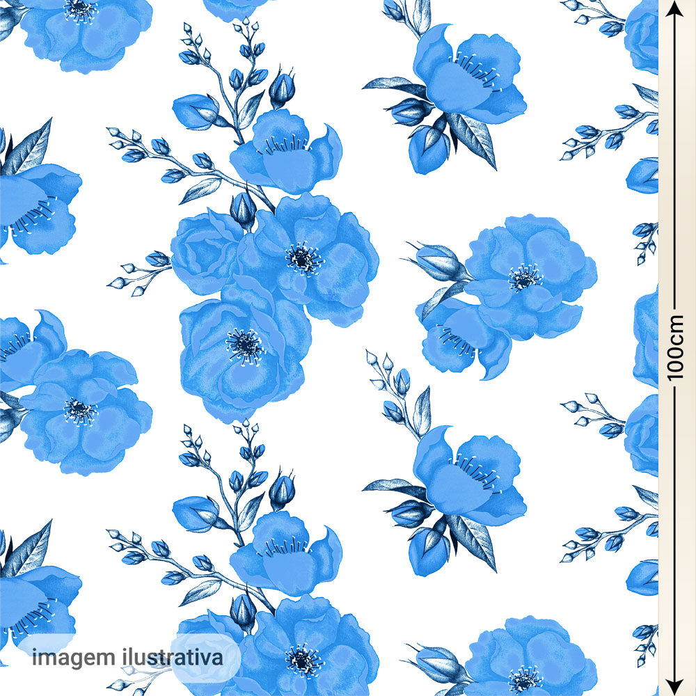 Oxford Digital Floral Azul Fundo Branco