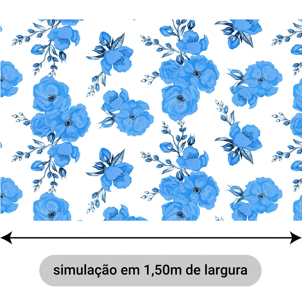 Oxford Digital Floral Azul Fundo Branco