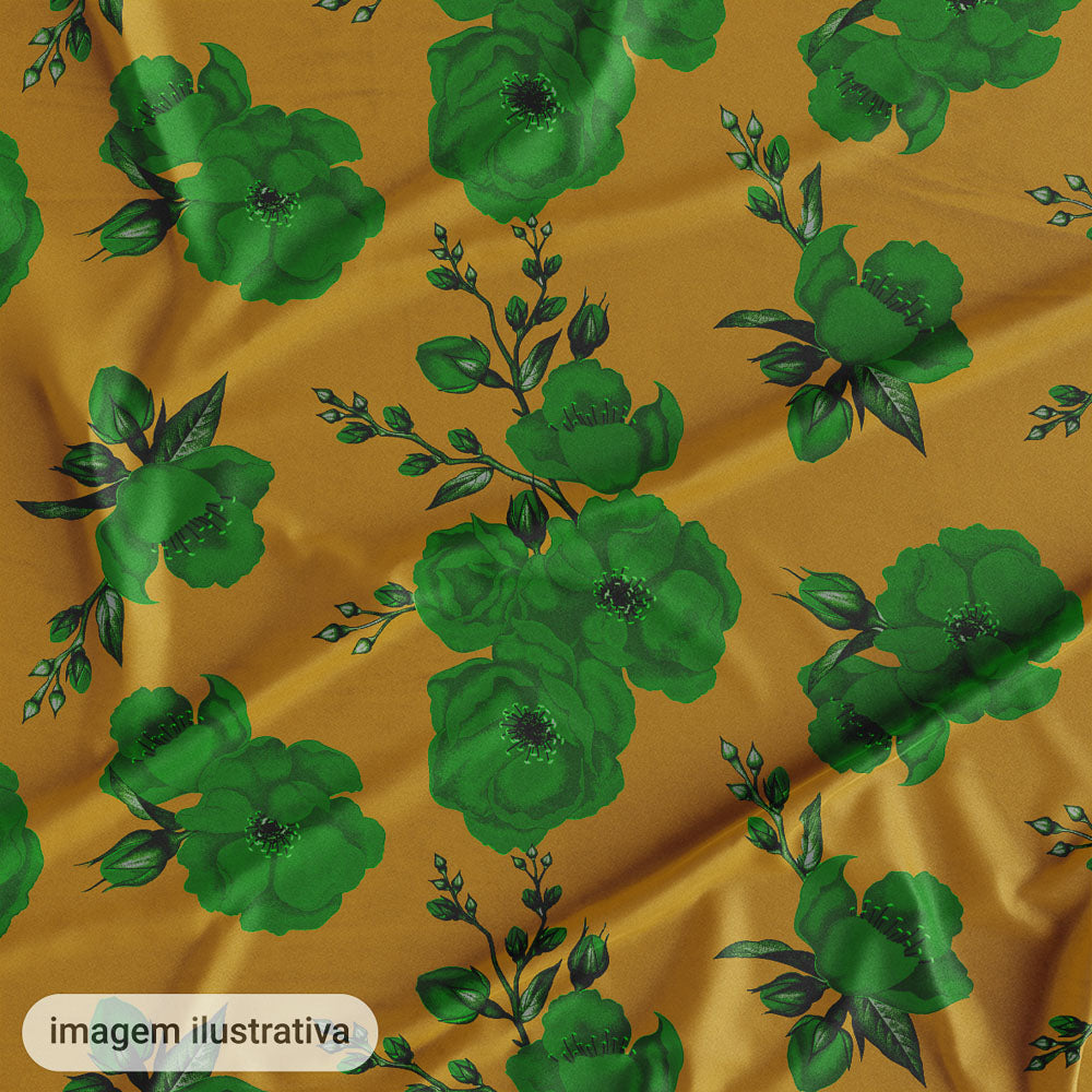 Oxford Digital Floral Verde Fundo Amarelo