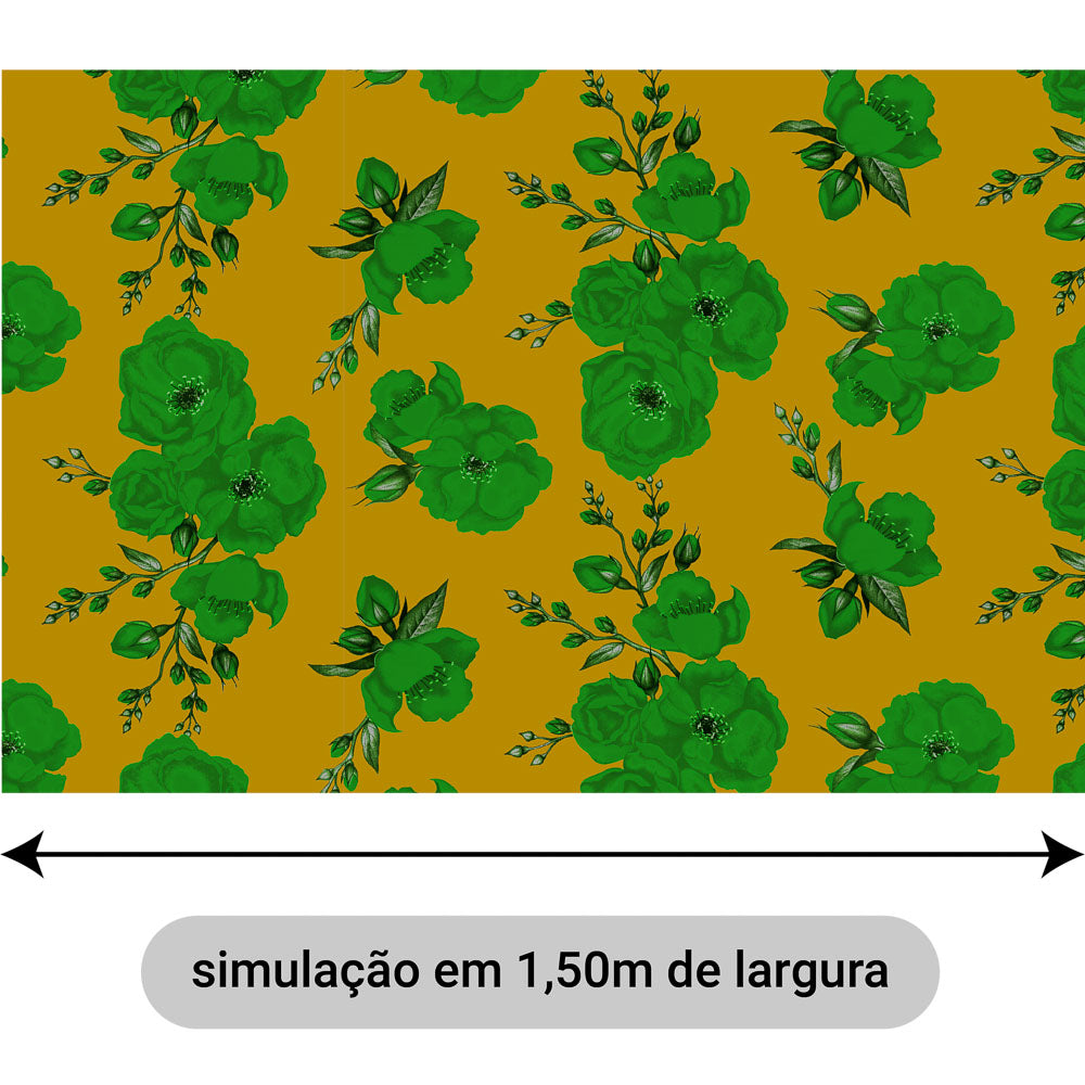 Oxford Digital Floral Verde Fundo Amarelo