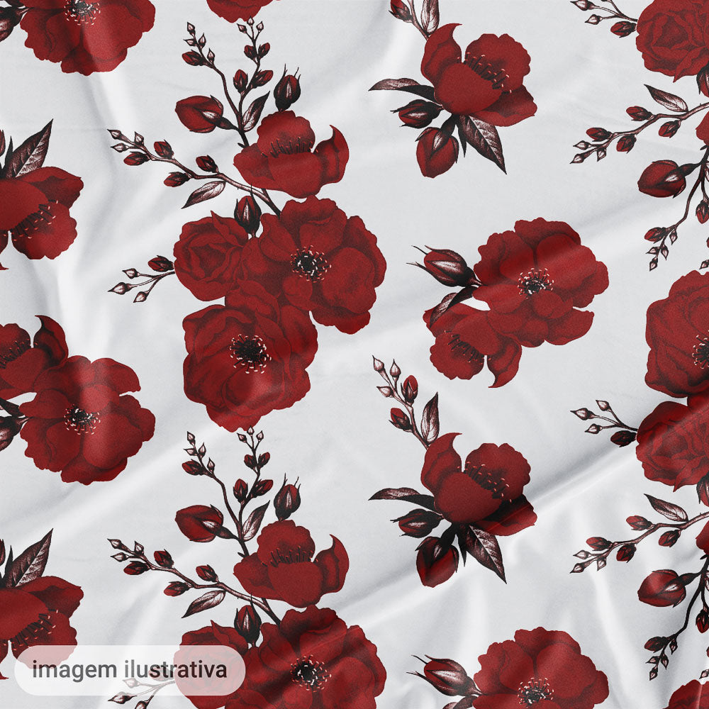 Oxford Digital Floral Vermelho Bordô Fundo Branco