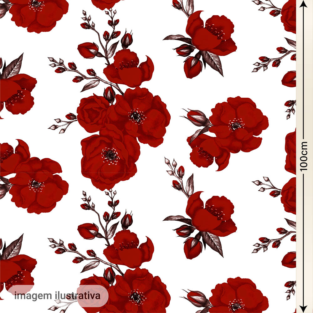Oxford Digital Floral Vermelho Bordô Fundo Branco