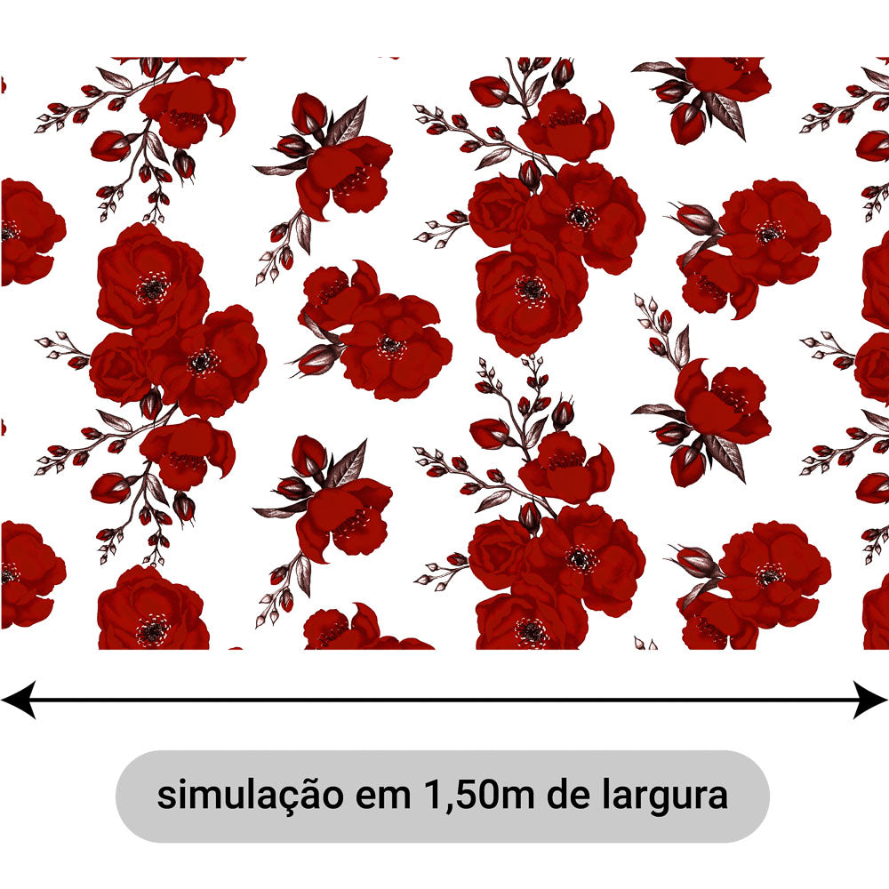 Oxford Digital Floral Vermelho Bordô Fundo Branco
