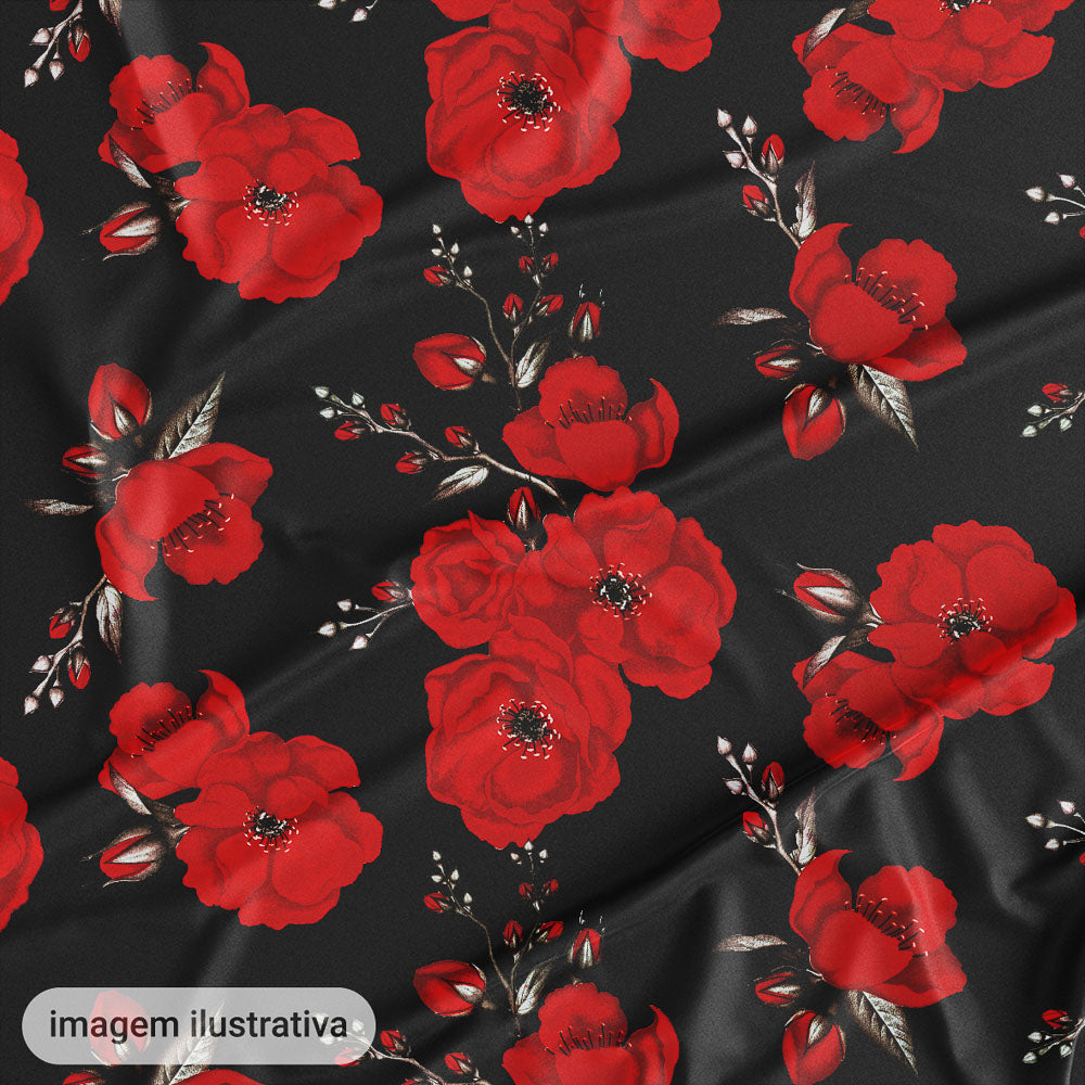 Oxford Digital Floral Vermelho Fundo Preto