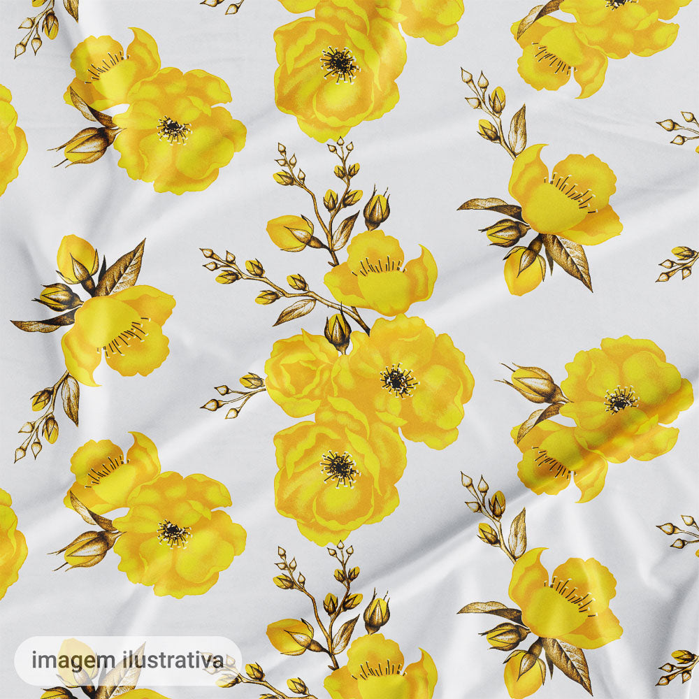Oxford Digital Floral Amarelo Fundo Branco
