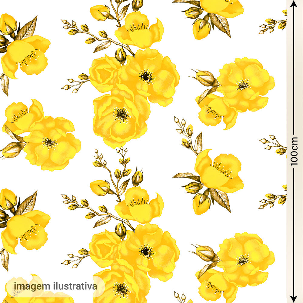 Oxford Digital Floral Amarelo Fundo Branco