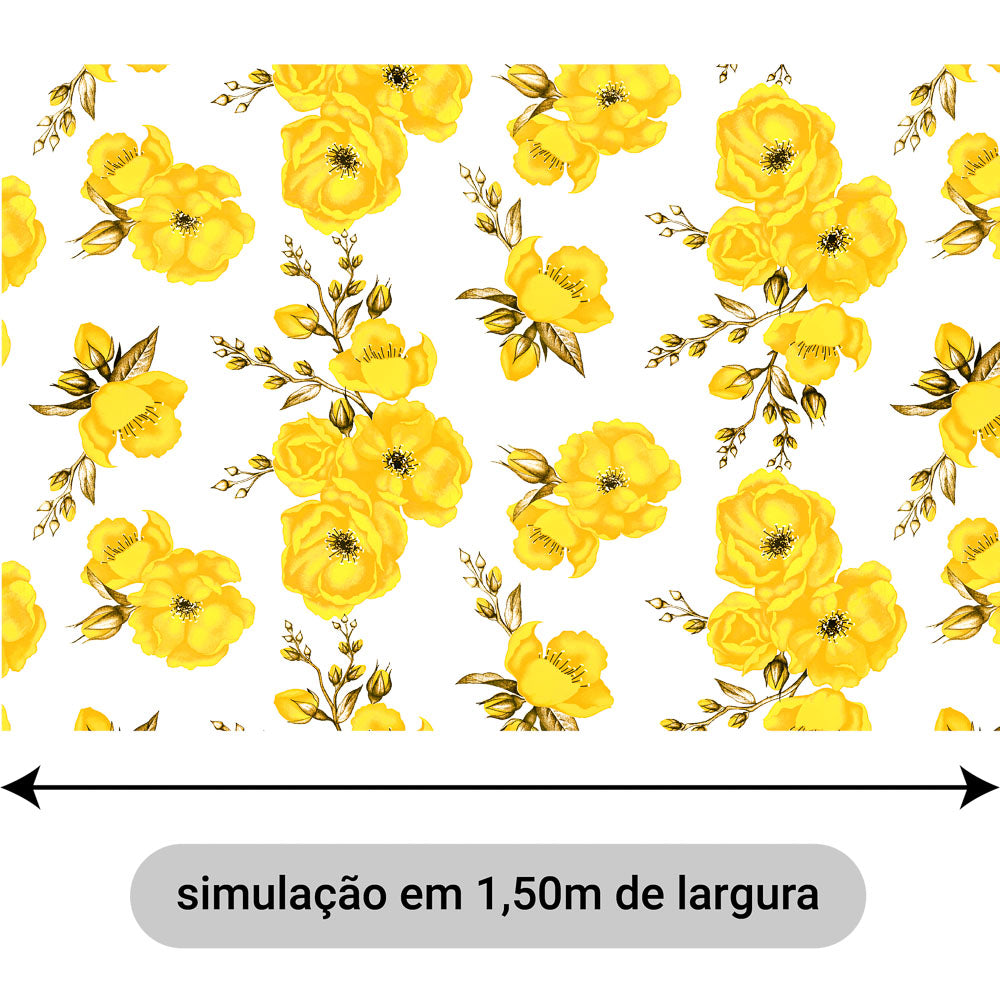 Oxford Digital Floral Amarelo Fundo Branco