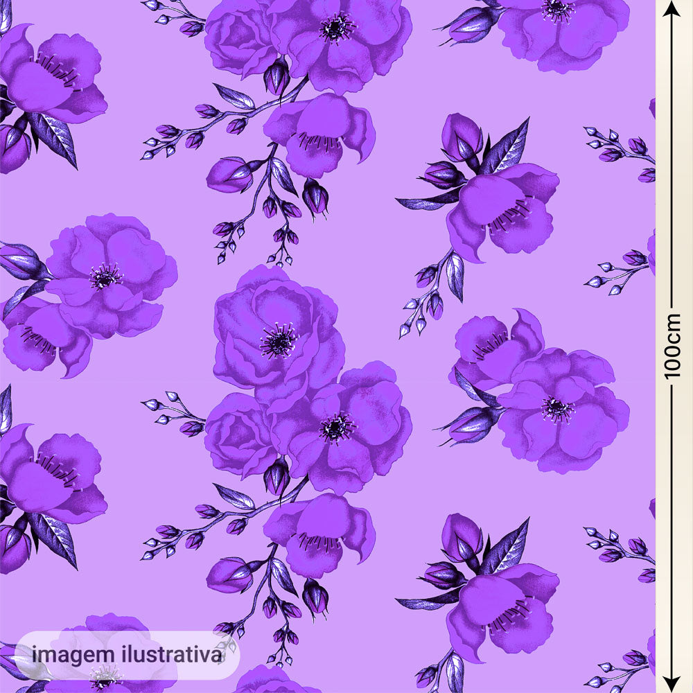 Oxford Digital Floral Roxo Fundo Lilás