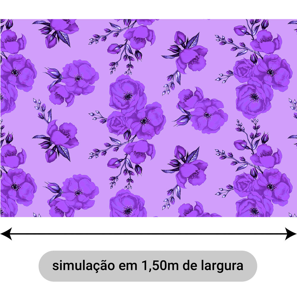 Oxford Digital Floral Roxo Fundo Lilás