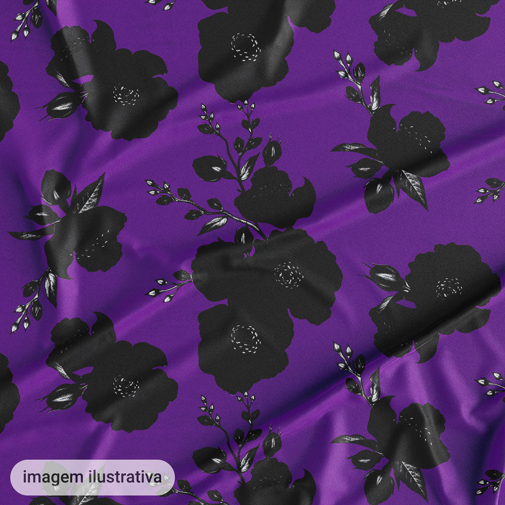 Oxford Digital Floral Preta Fundo Roxo