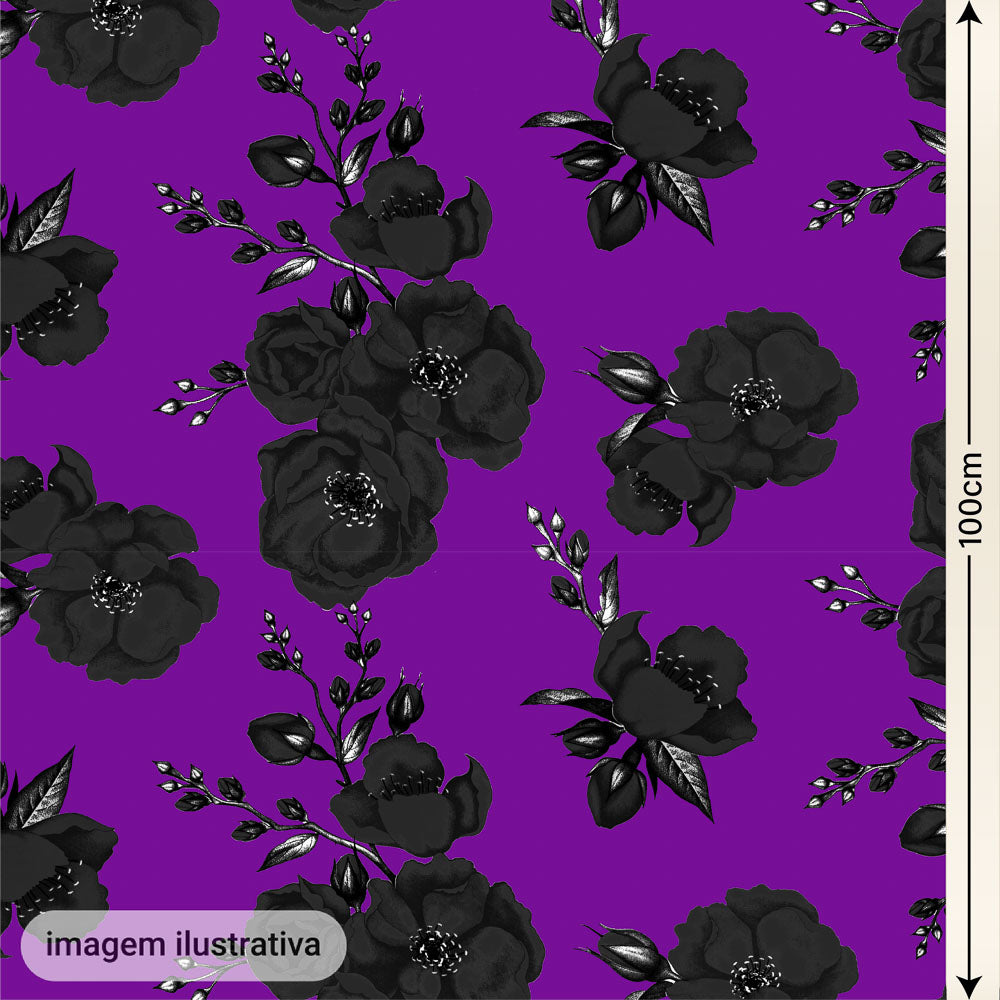 Oxford Digital Floral Preta Fundo Roxo