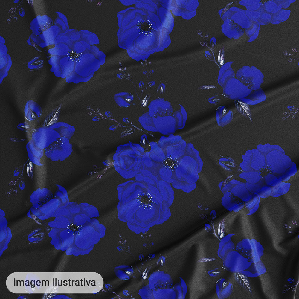 Oxford Digital Floral Azul Fundo Preto