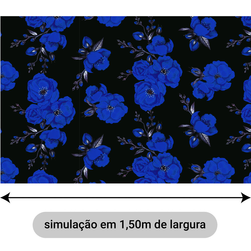 Oxford Digital Floral Azul Fundo Preto