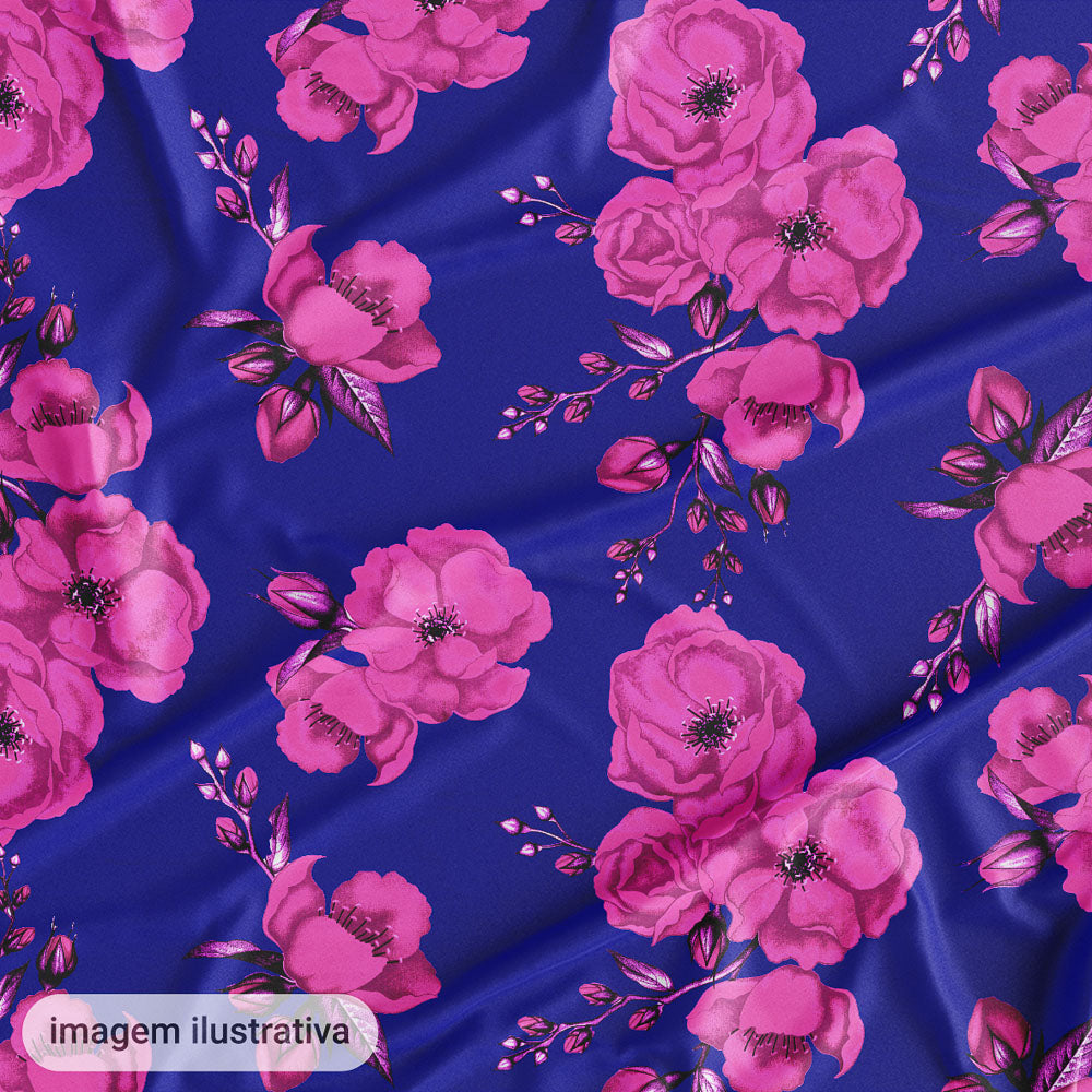 Oxford Digital Floral Rosa Fundo Azul