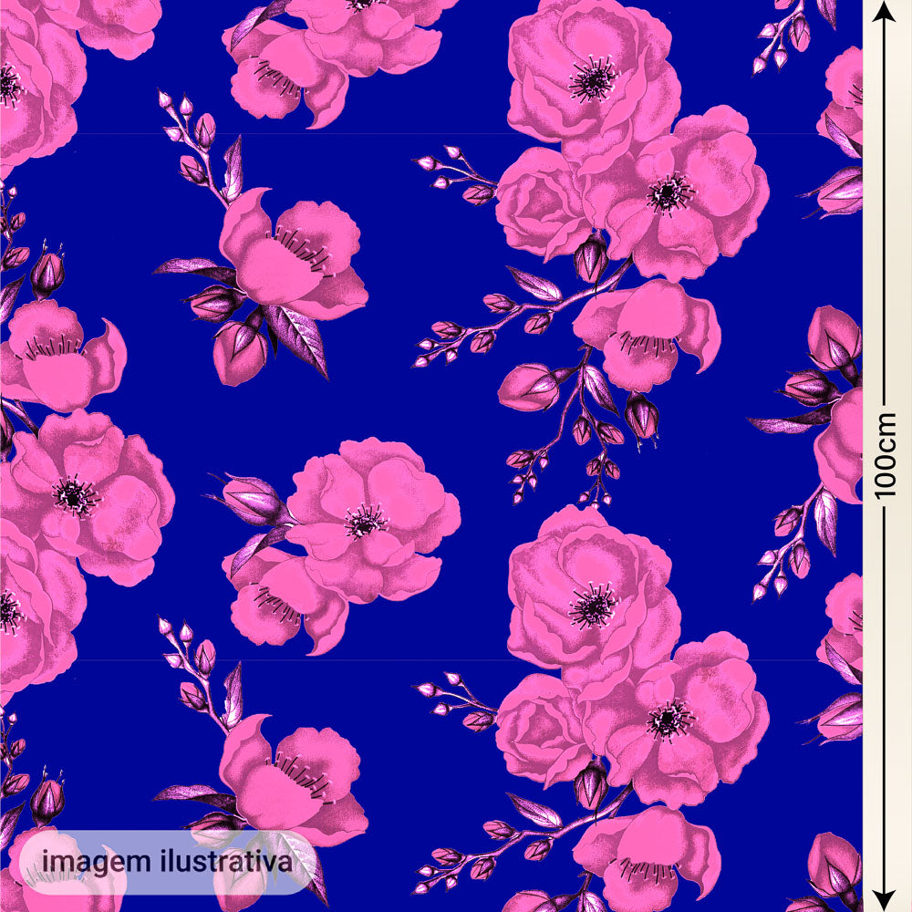 Oxford Digital Floral Rosa Fundo Azul