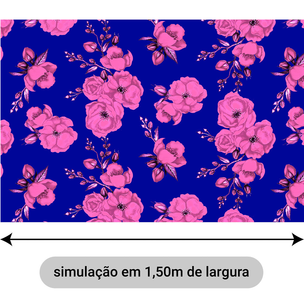 Oxford Digital Floral Rosa Fundo Azul