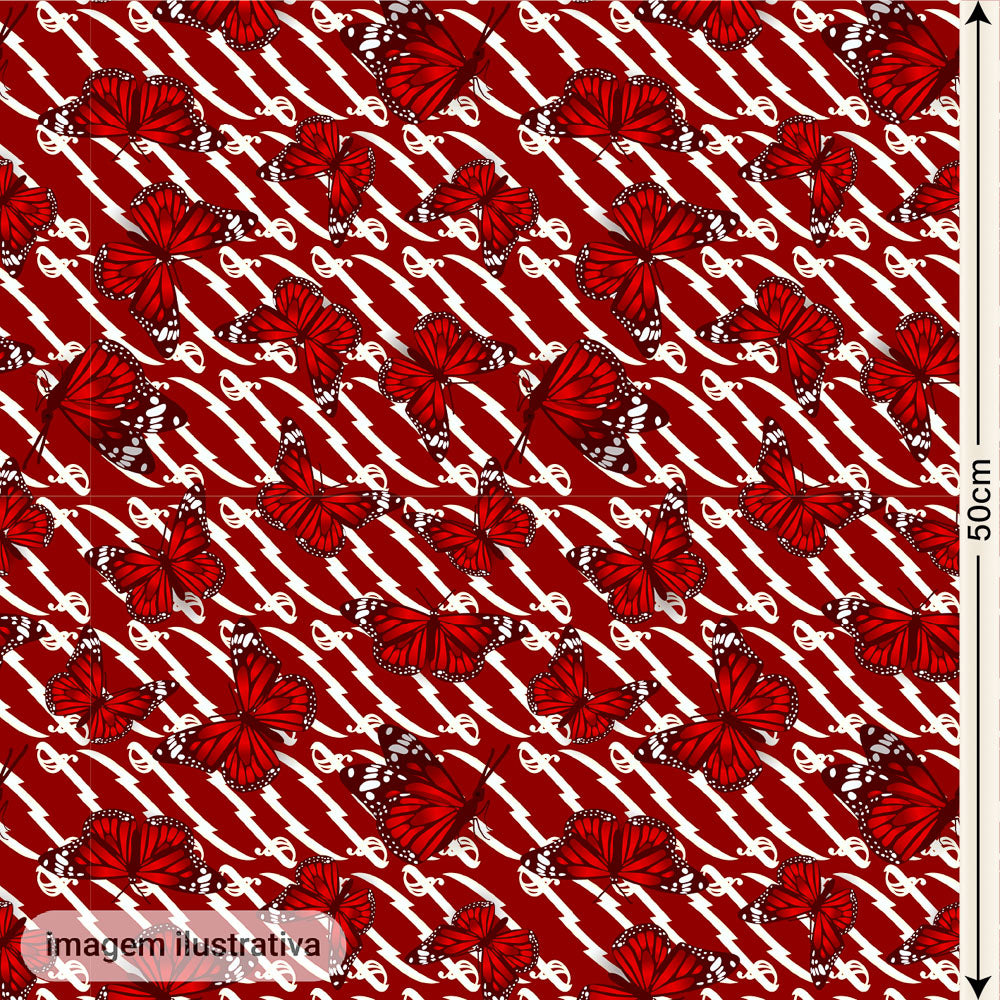 Oxford Digital Borboletas Espadas Oyá Fundo Vermelho