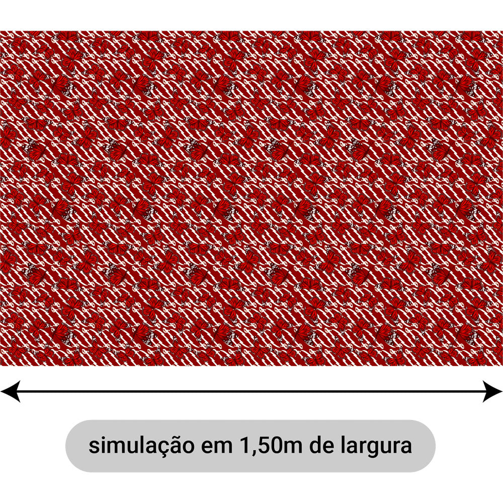 Oxford Digital Borboletas Espadas Oyá Fundo Vermelho