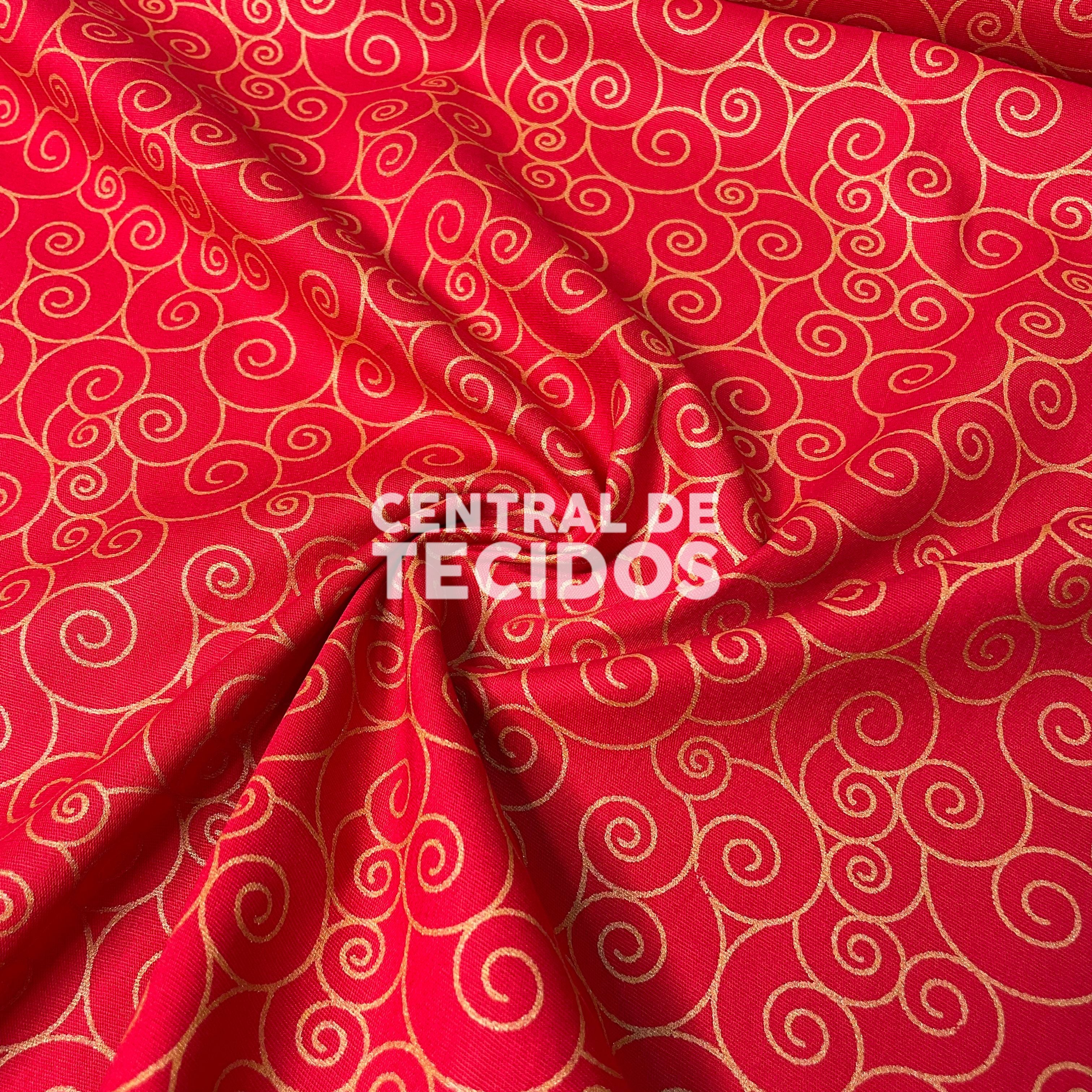 Tricoline Natalino Arabesco Vermelho e Dourado