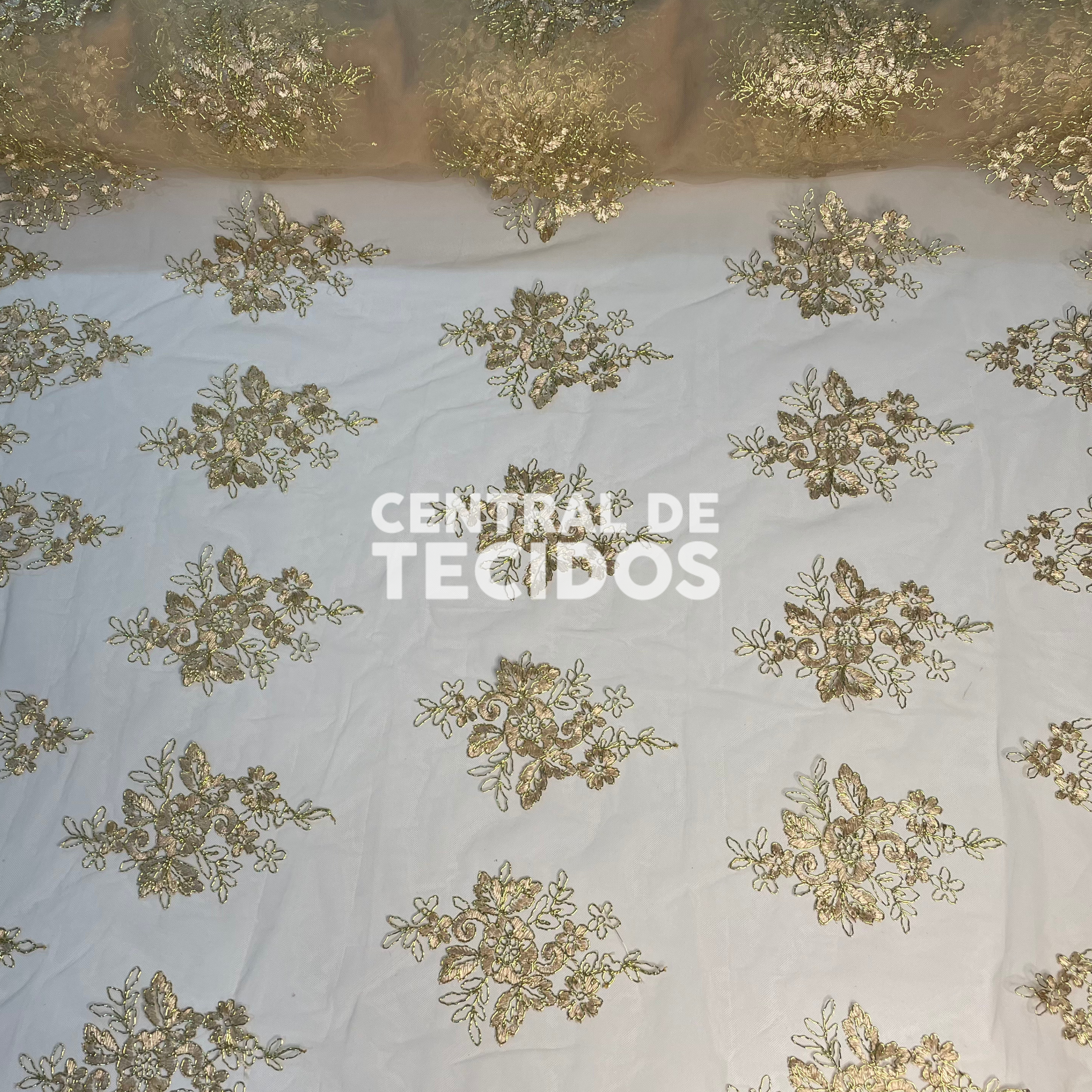 Tule Bordado Metalic Dourado Fio Dourado