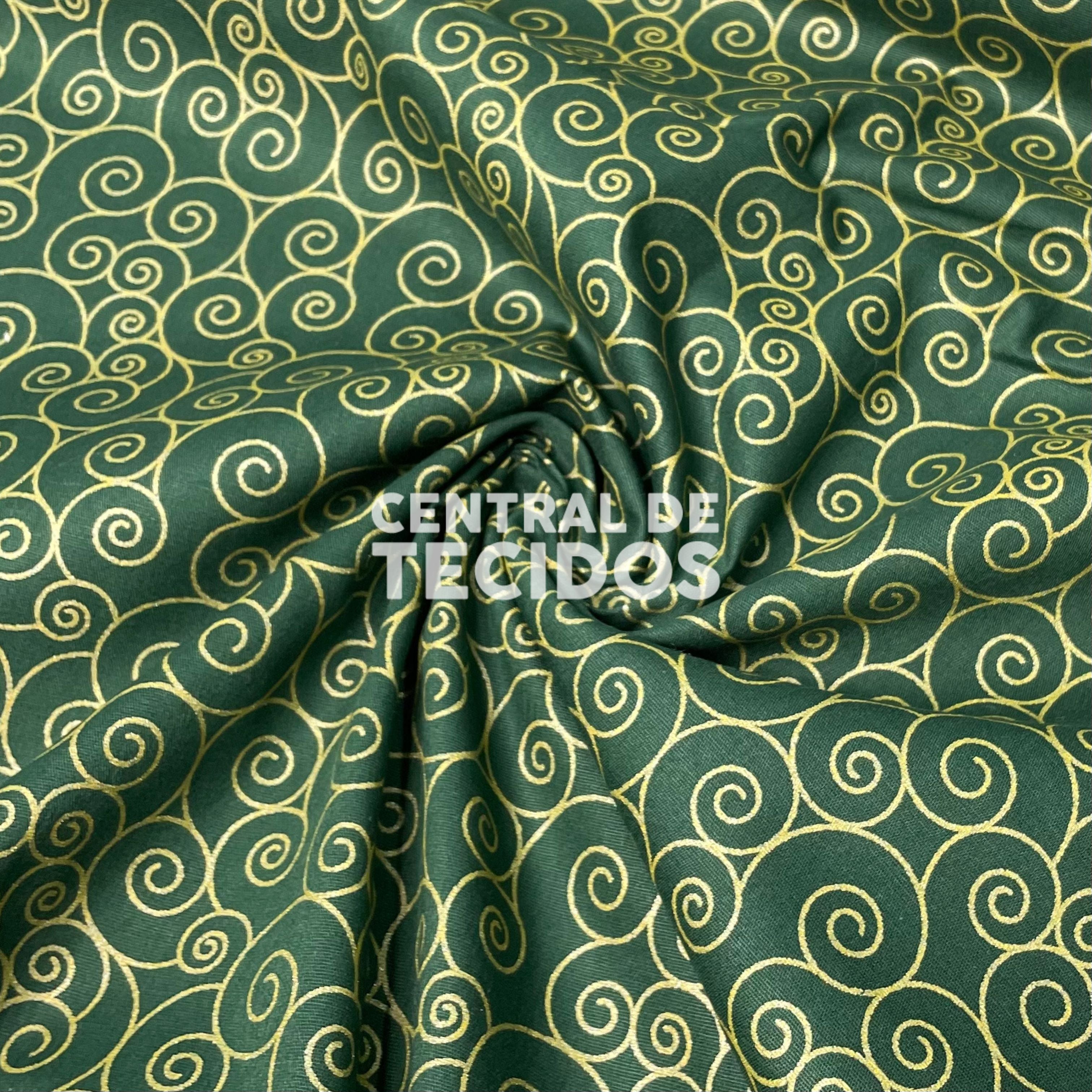 Tricoline Natalino Arabesco Dourado Fundo Verde