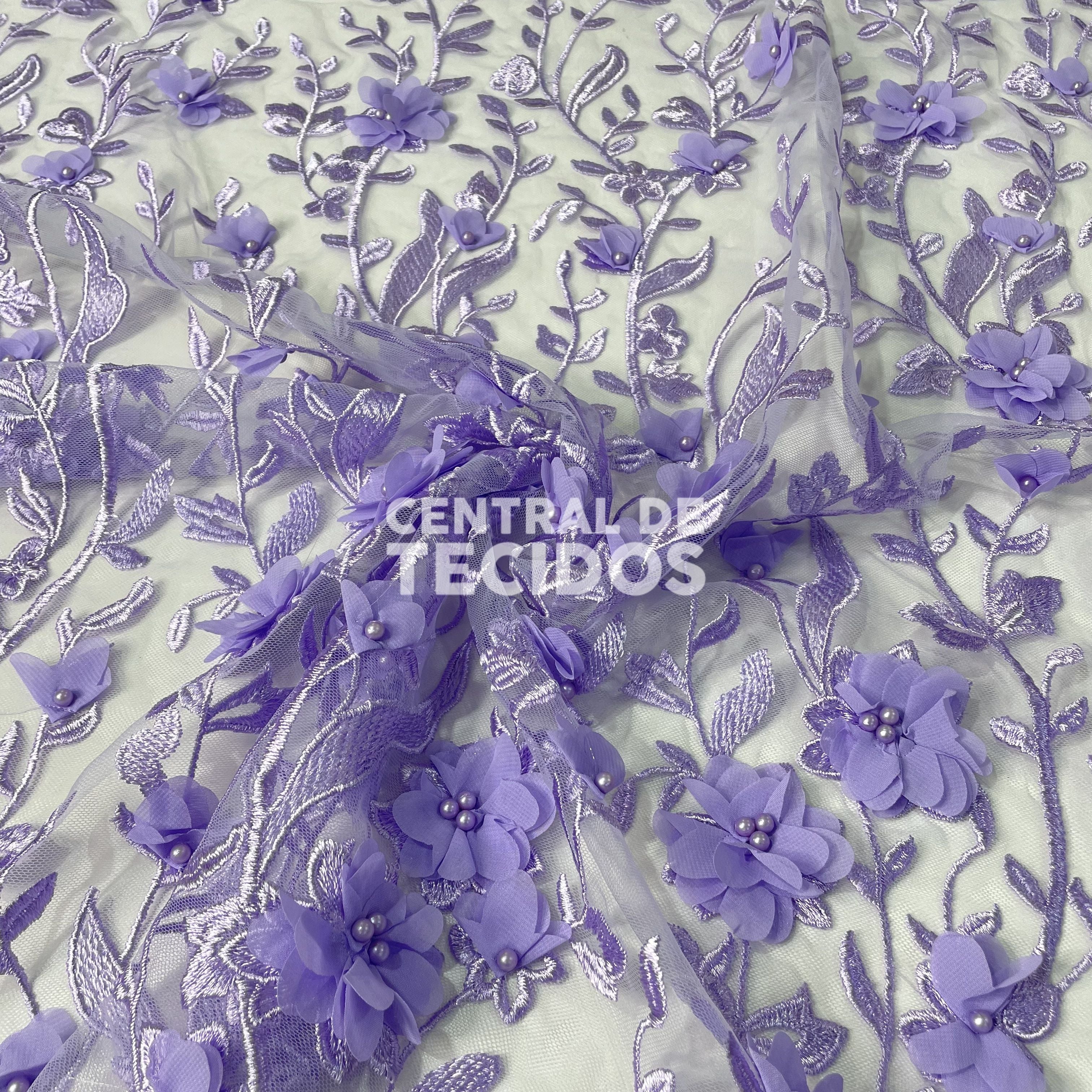 Tule Design Floral 3D Lilás