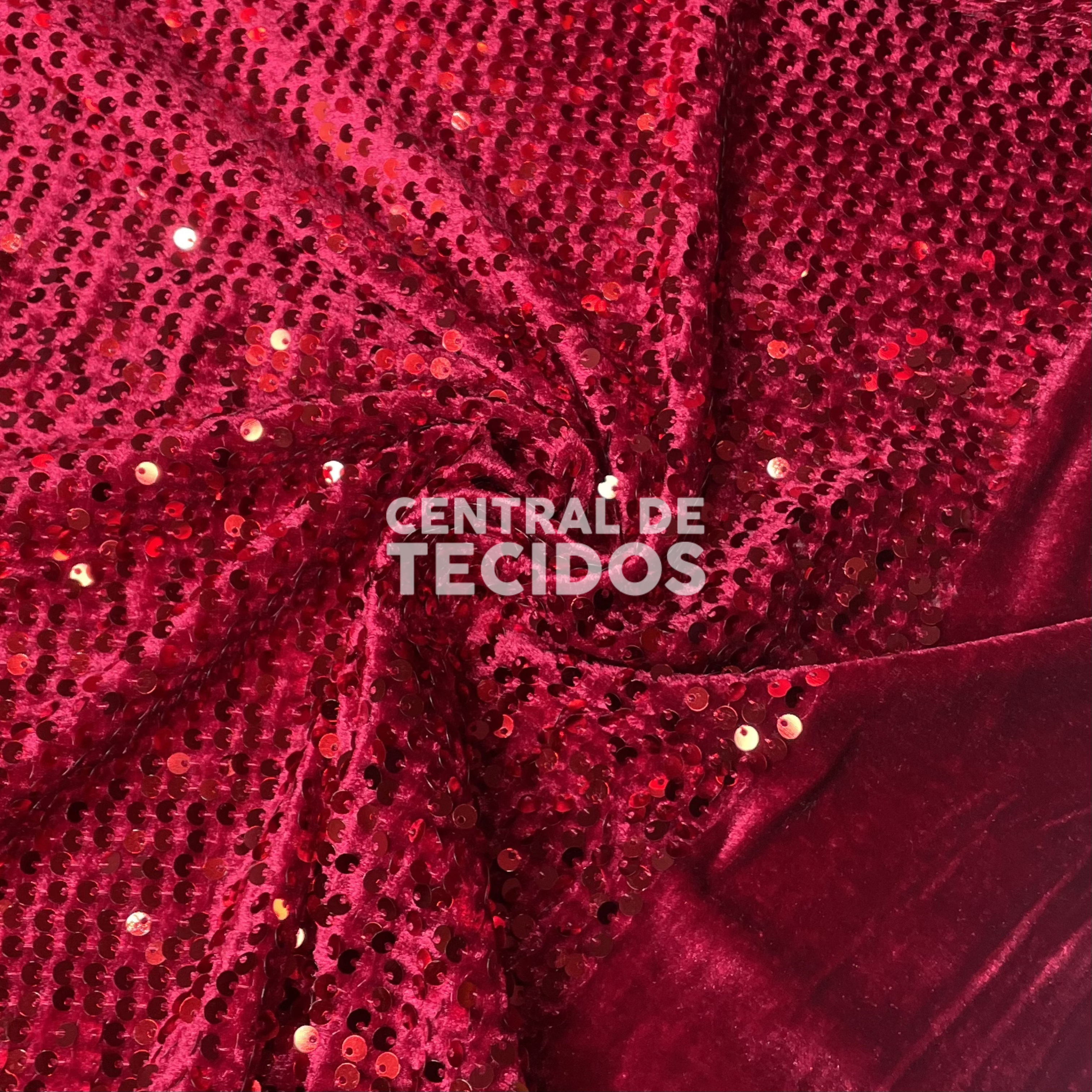 Veludo Paetê Vermelho Bordô