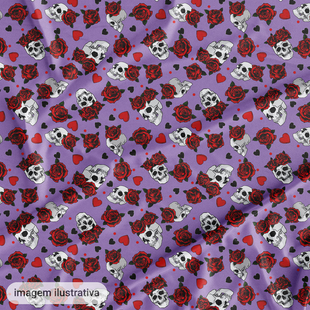 Oxford Digital Caveirinhas e Rosas Fundo Roxo
