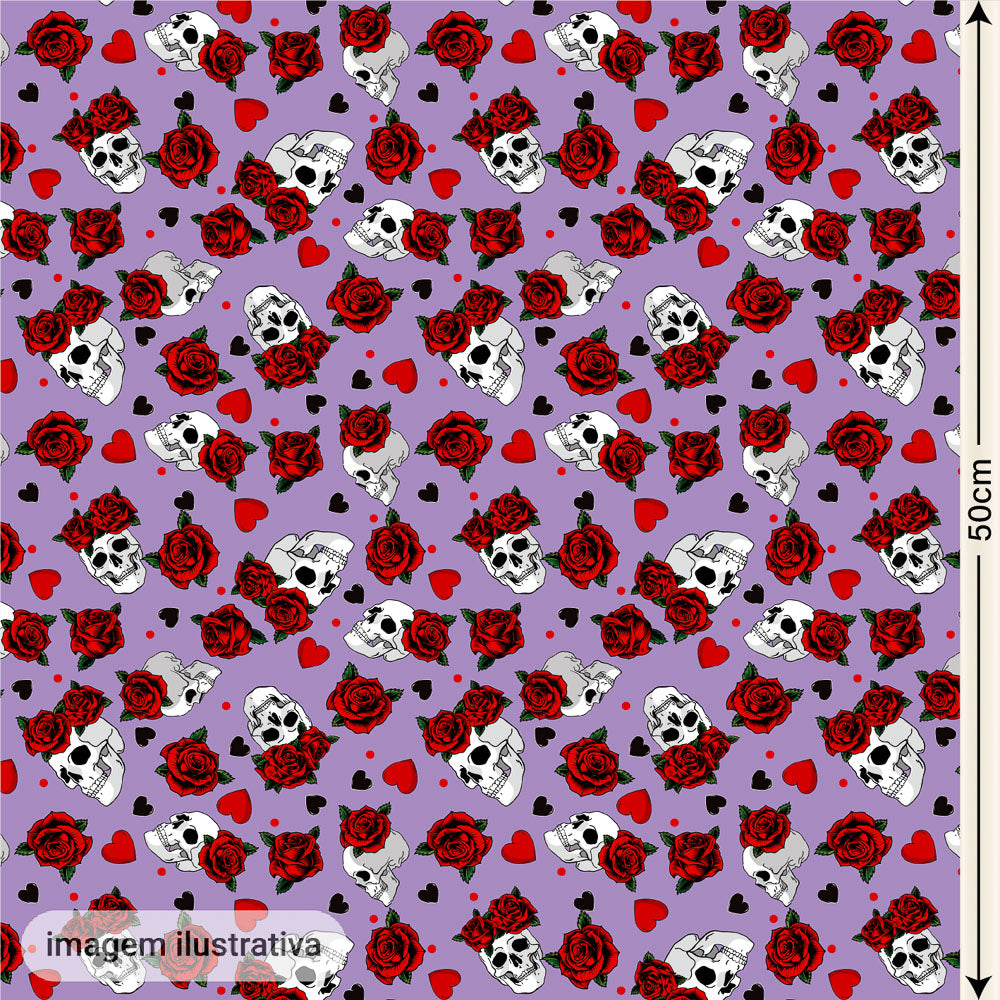 Oxford Digital Caveirinhas e Rosas Fundo Roxo