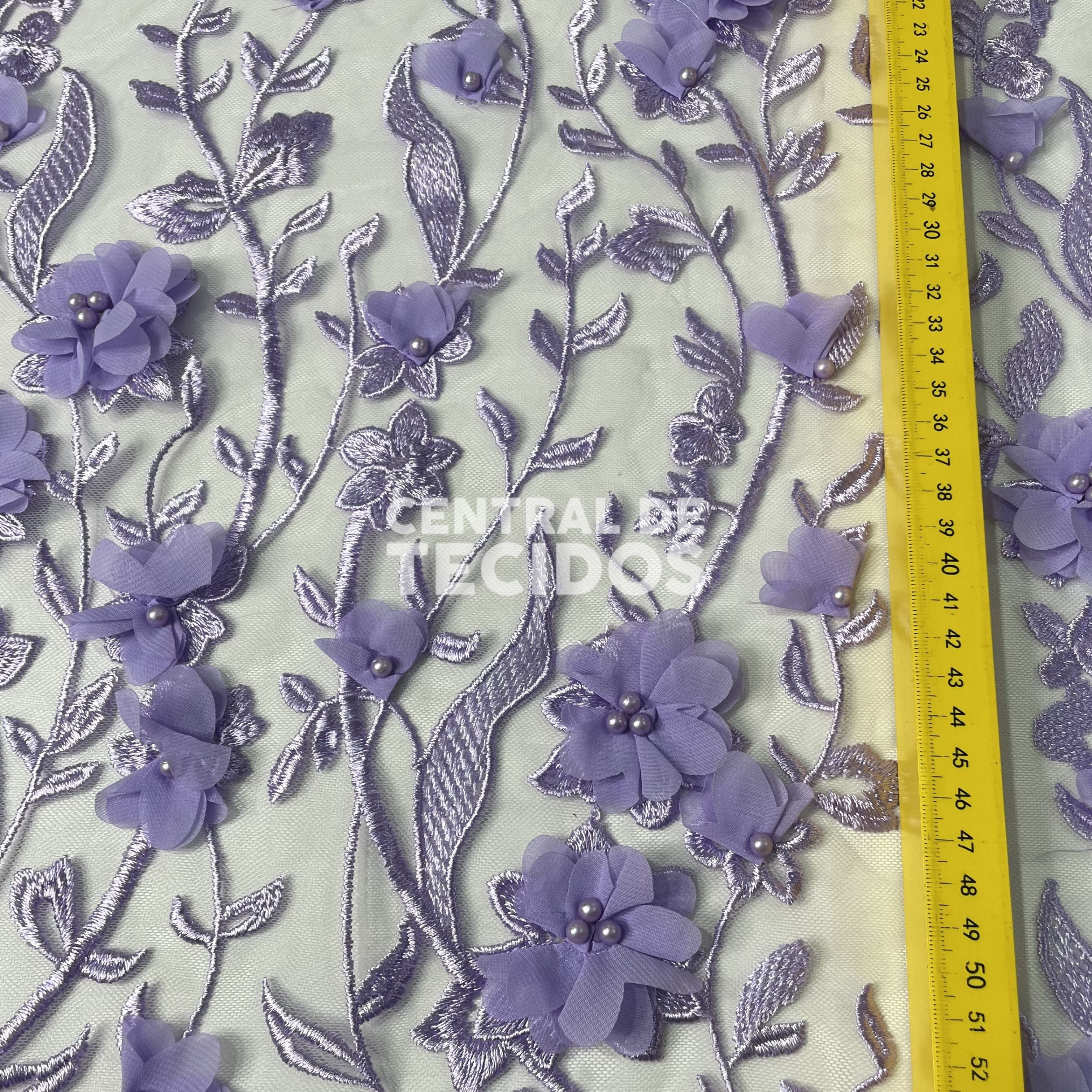 Tule Design Floral 3D Lilás