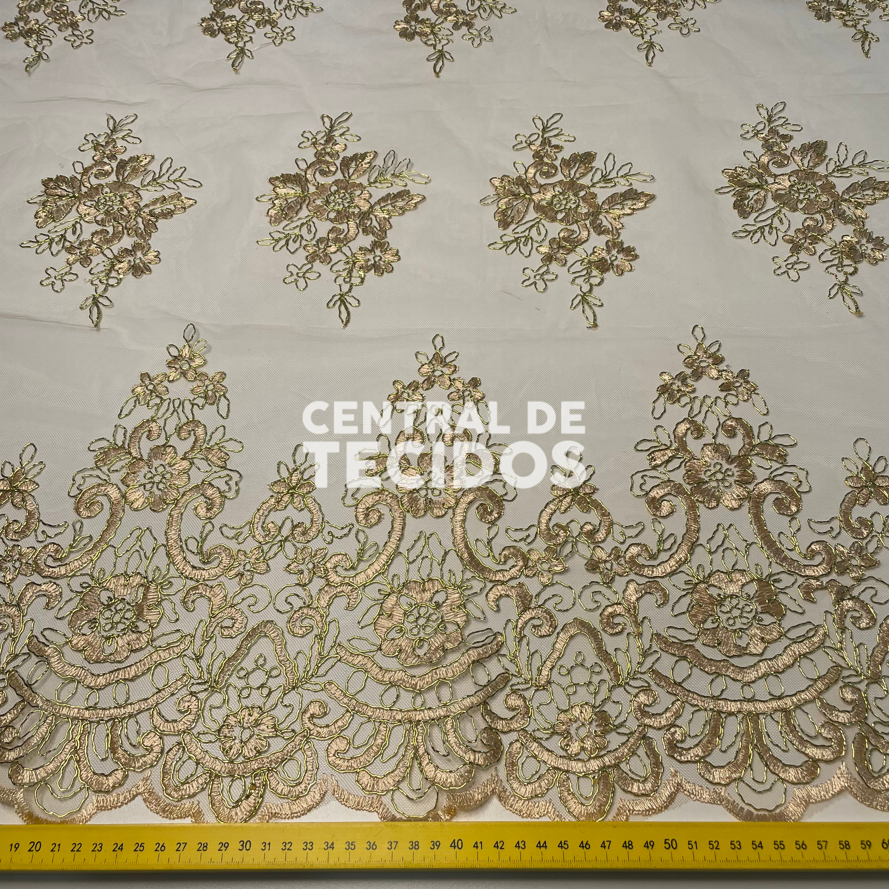 Tule Bordado Metalic Dourado Fio Dourado